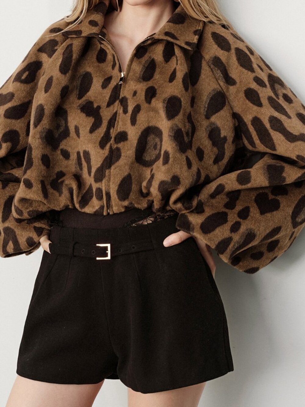 Multicolor Casual Women's Loose Leopard Print Short Jacket Coat